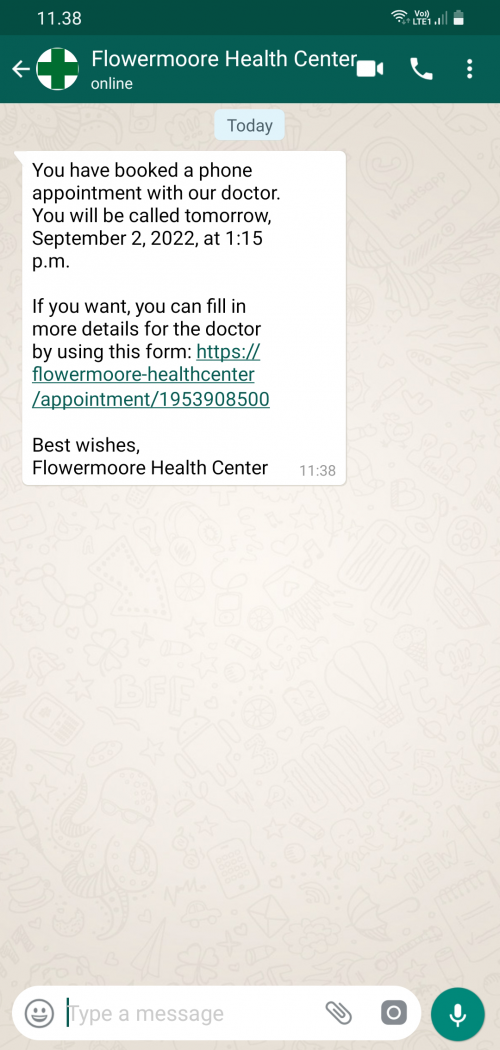 Automated WhatsApp conversation with a reminder message