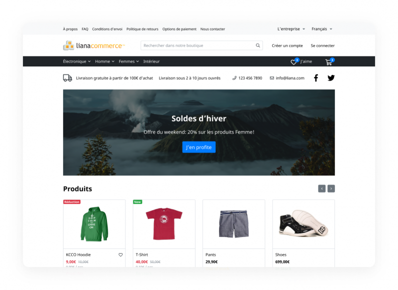 Aperçu de l'interface d'une boutique LianaCommerce
