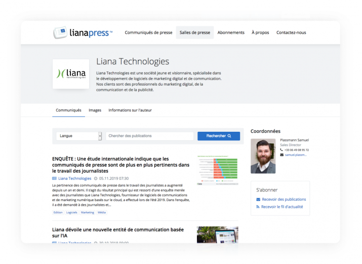Interface utilisateur de LianaPress