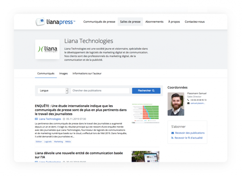 Interface utilisateur de LianaPress