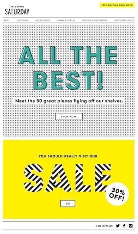 Une version mobile de l’e-Carte de Kate Spade encourage à passer commande immédiatement.