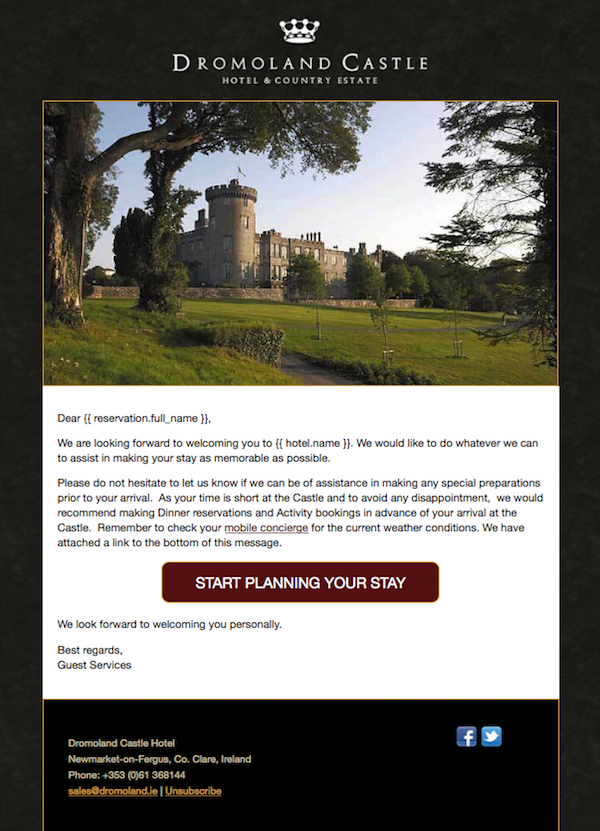 Image: Pre-Stay Email from Dromoland Castle