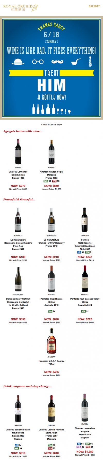 Newsletter by Royal Orchid Wine: Wine is like dad, it fixes everything