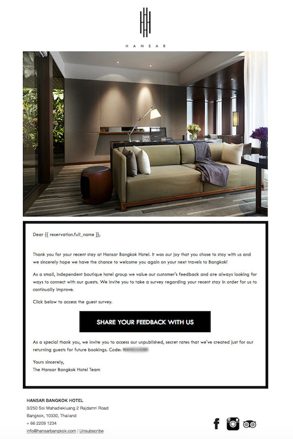 Image: Post-stay Email from Hansar Bangkok