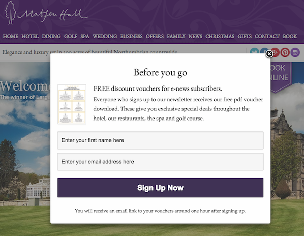 Image: Pop-Up Form Hotel Newsletter