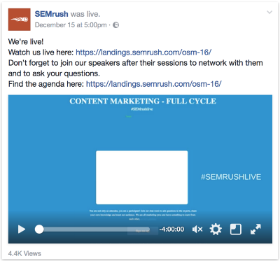 SemRush Facebook Live