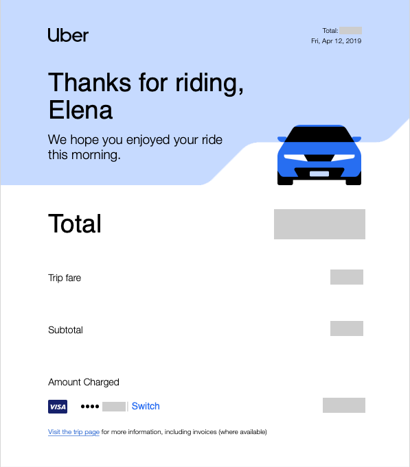 Confirmation mail Uber exemple