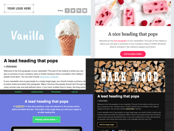 Plusieurs templates (modèles) de newsletter proposés par Ungapped